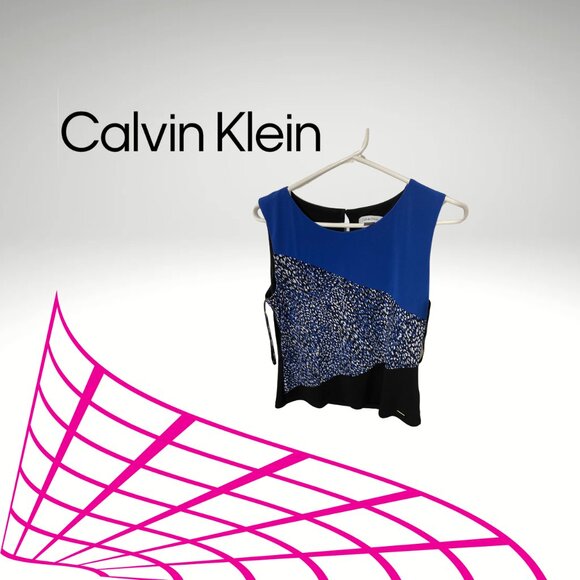 Women's Large Calvin Klein Business Causal Black, Blue and White Cami Tank Top - Picture 1 of 4